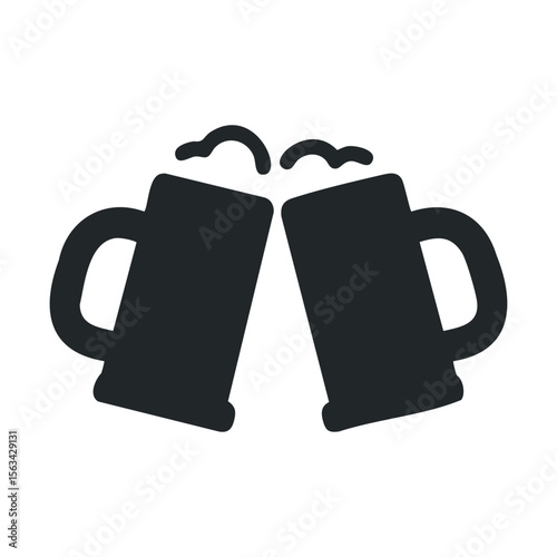 Silhouette of two beer mugs clinking in celebration