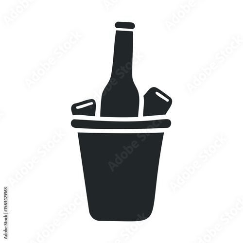 Black silhouette of a wine bottle and glasses in an ice bucket