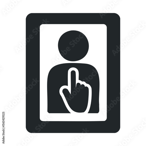 Icon of finger pressing touchscreen button on electronic display