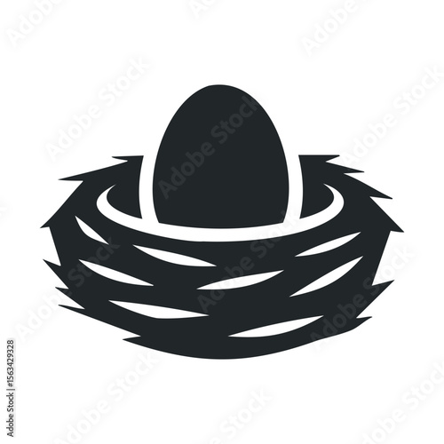 Minimalist black and white egg in nest icon illustration