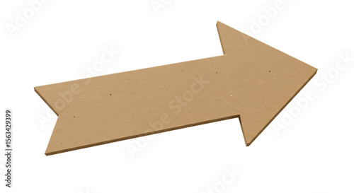 Flat brown cardboard arrow shape with paper grain texture isolated on transparent background
