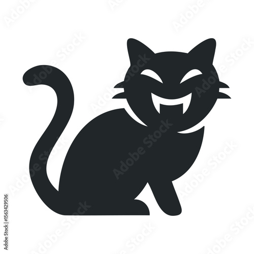 Silhouette of a mysterious sitting cat with curved tail and pointed ears
