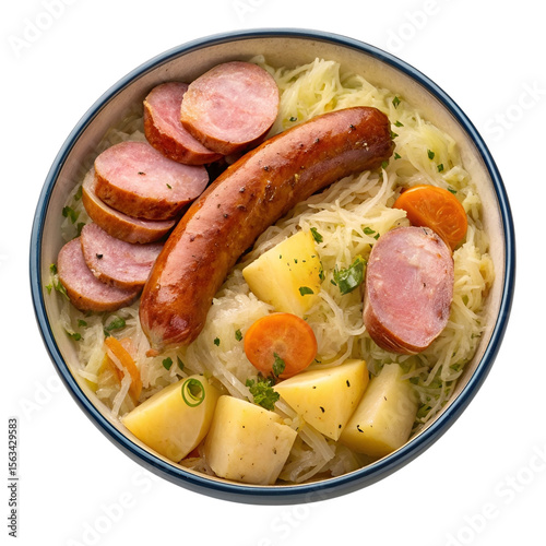 Choucroute Garnie – Alsatian Sauerkraut with Meats Isolated on Transparent Background

