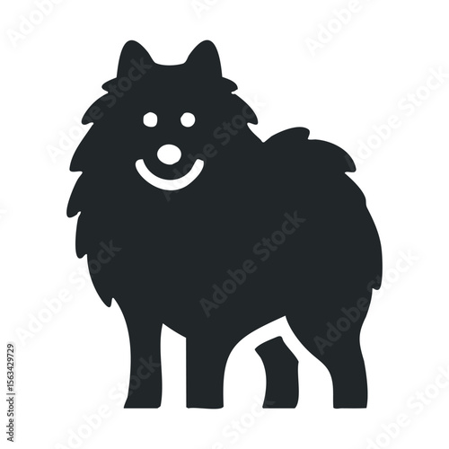 Silhouette of a happy fluffy dog with tail wagging