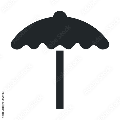 Minimalist black beach umbrella icon on white background