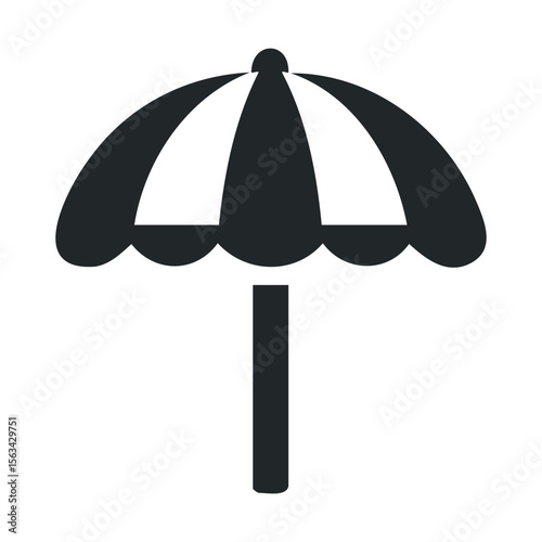 Minimalist black beach umbrella icon with white background