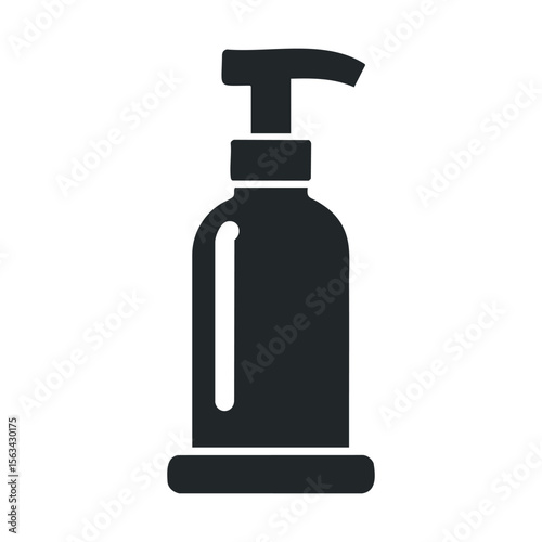 Minimalist black soap dispenser icon on white background