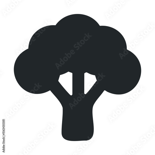 Simple black broccoli icon with minimalist design on white background