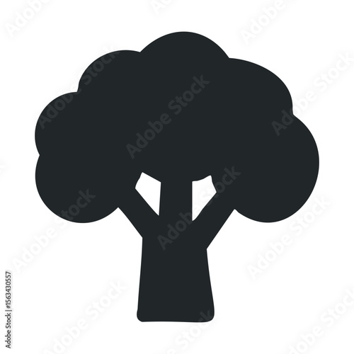 Simple black and white broccoli icon silhouette on white background