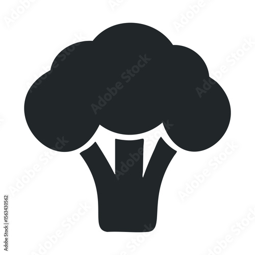 Black silhouette of broccoli icon on white background