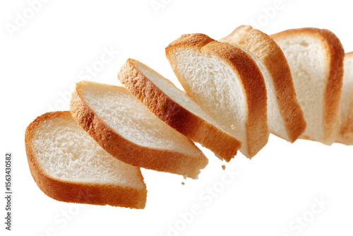 Slices of white bread falling on black background isolated on a transparent background