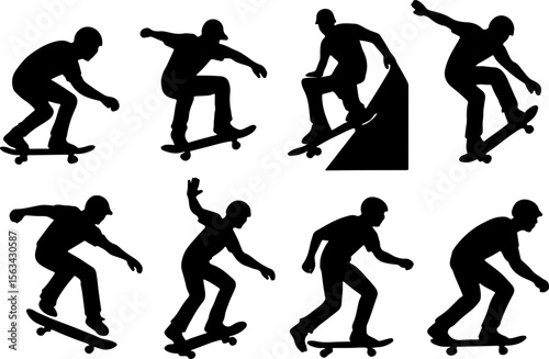 Skateboarder Silhouette Set – Collection of Vector Skateboarding Poses and Tricks