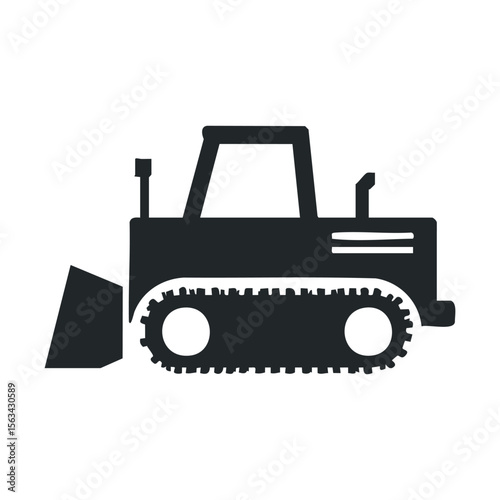 Silhouette of a bulldozer with crawler tracks on white background