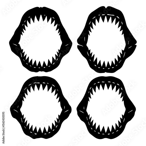 Shark jaws Silhouettes – Vector Teeth and Mouth Set