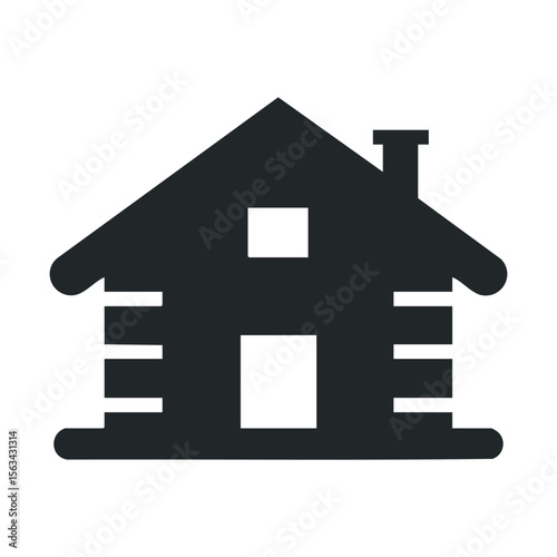 Simple wooden cabin icon with chimney against white background