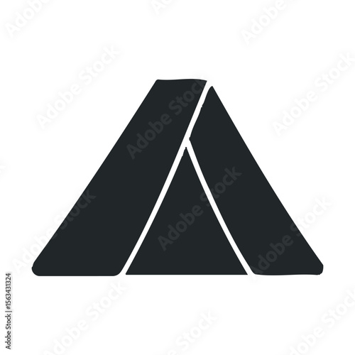 Minimalist black tent graphic icon on white background