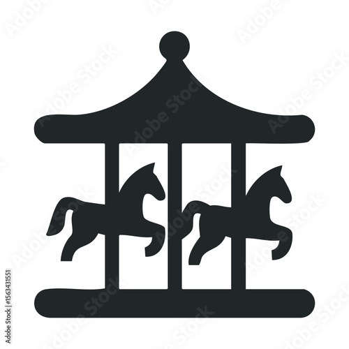 Black carousel icon with two horses silhouette in minimalist design