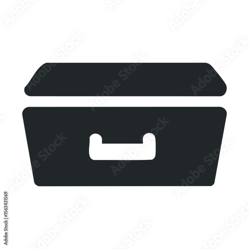 Black archive storage box icon with lid on white background