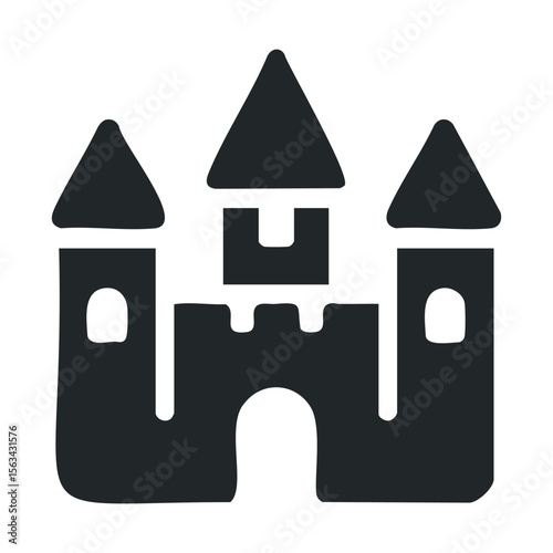 Black silhouette of a medieval castle with three towers and door