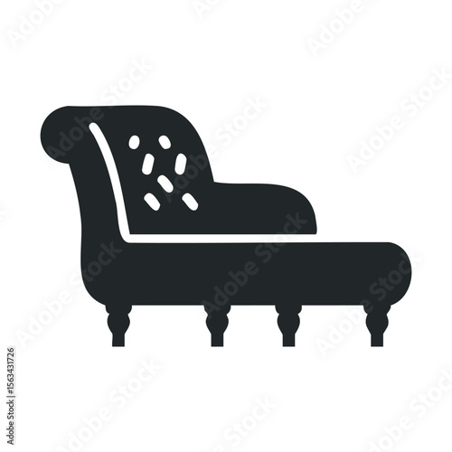 Elegant black chaise lounge silhouette with curved armrest and button detailing