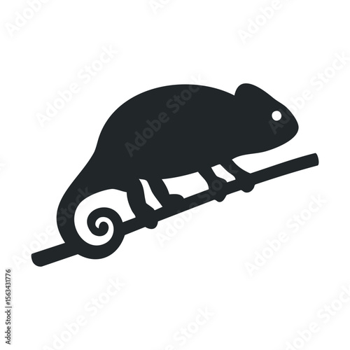 Silhouette of chameleon on branch: iconic reptilian design in monochrome