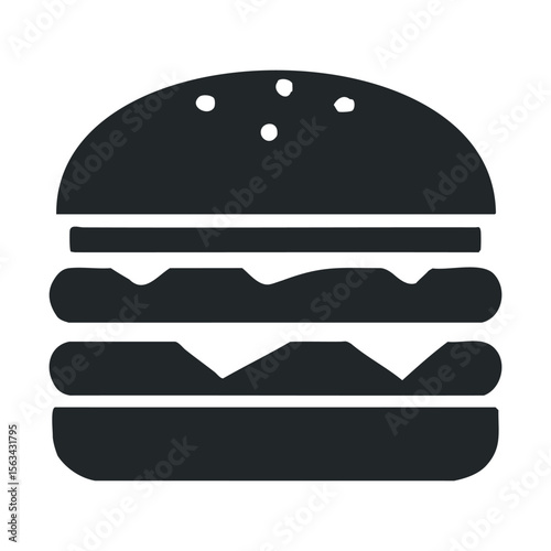 Monochrome hamburger icon with sesame seed bun and multiple patties