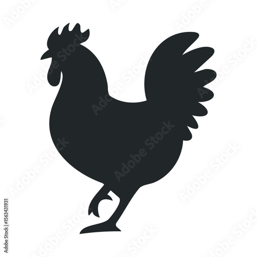 Silhouette of a rooster: bold bird icon with detailed tail feathers