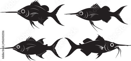 Telescope Fish Round Eyes Silhouette vector illustration