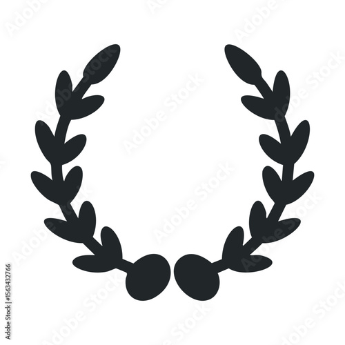 Classic laurel wreath icon in black silhouette on white background