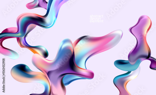 Abstract colorful background of glass iridescent shapes. Elegant fluid wallpaper.