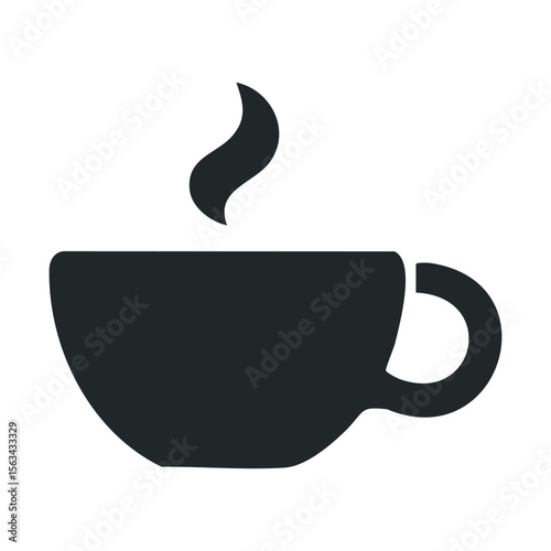 Silhouette of a steaming coffee cup icon with handle and rising steam