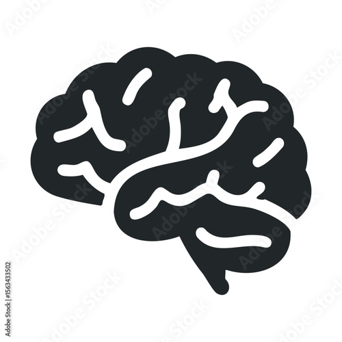 Black and white brain icon depicting neural pathways and cognitive networks