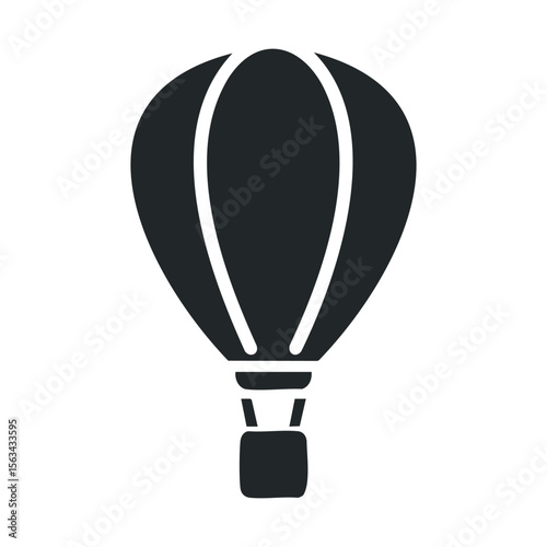 Silhouette of a hot air balloon icon in black and white