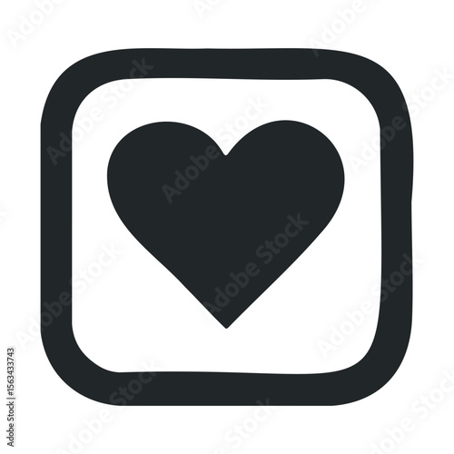 Black heart icon inside rounded square on white background