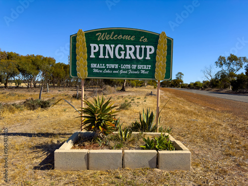roadside entrance statement sign to Pingrup with mowed verge
