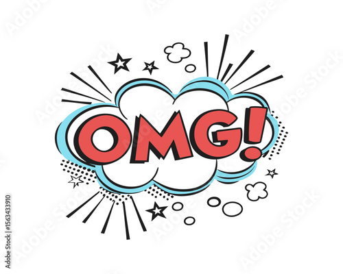 Comic style omg speech bubble with stars and dots vector illustration