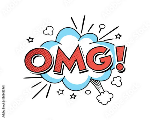 Omg comic speech bubble with stars and explosion vector illustration