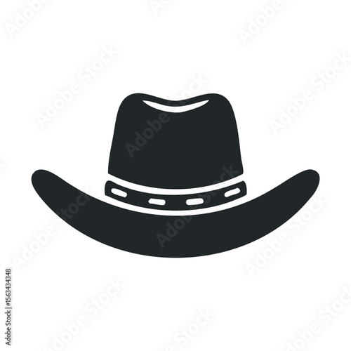 Silhouette of a classic cowboy hat with wide brim and decorative band
