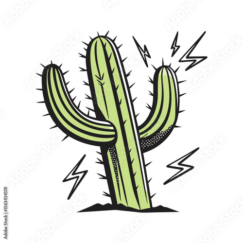 Electric cactus with lightning bolts fun desert vibes vector illustration