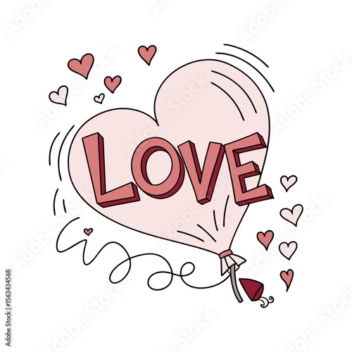 Heart balloon with love text and hearts romantic vector illustration