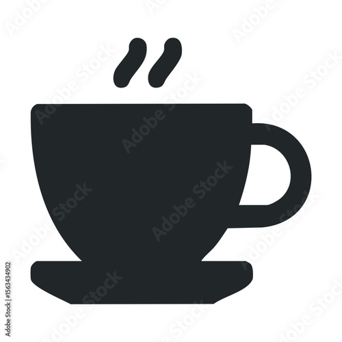 Black coffee cup with steaming hot drink on white background