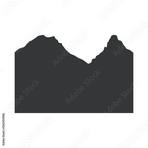 Jagged mountain range silhouette isolated on white background