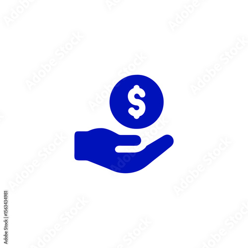 Blue Hand Receiving a Dollar Coin Icon