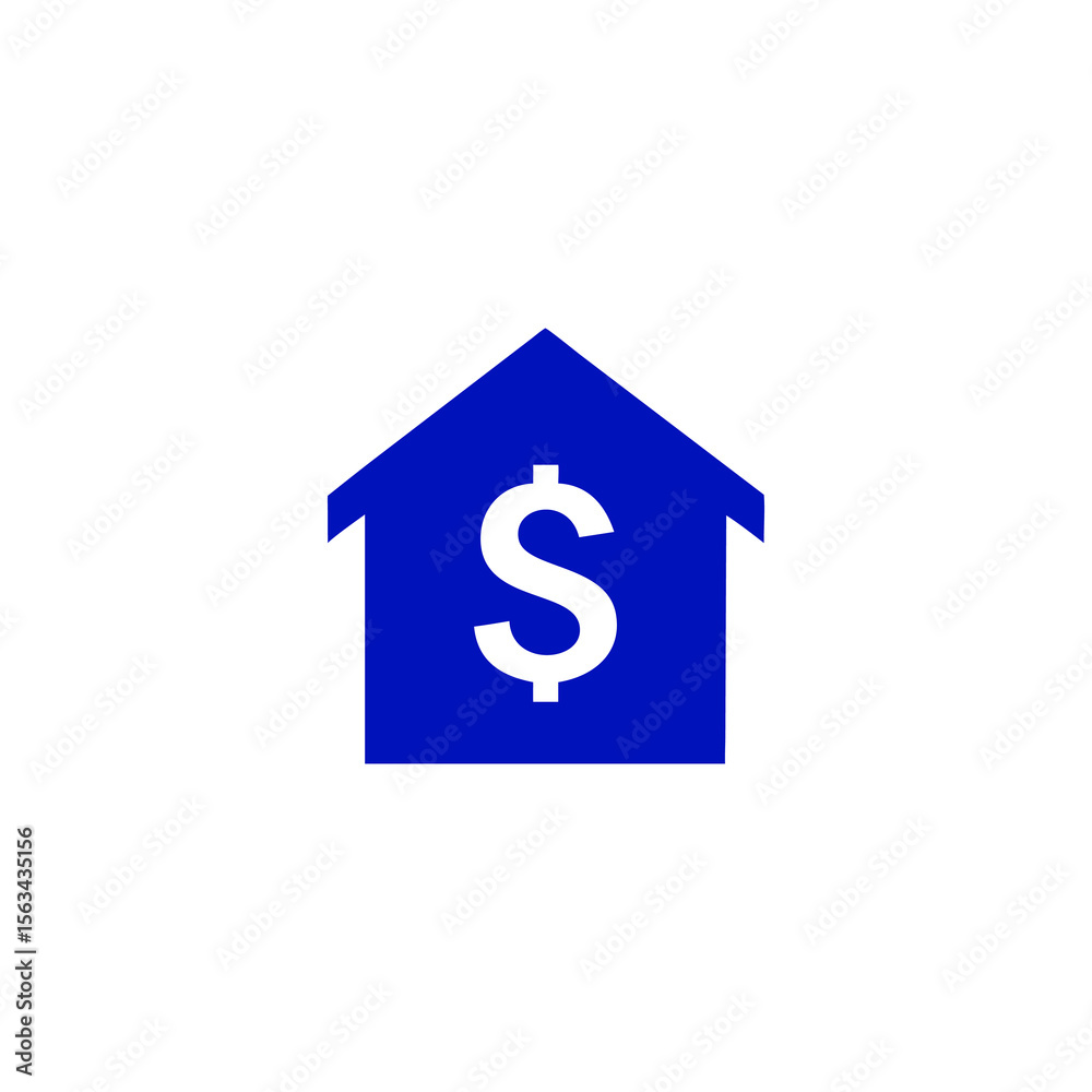 Blue House Icon with Central White Dollar Sign Blue House Icon with Central White Dollar Sign