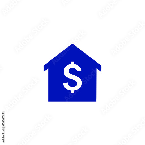 Blue House Icon with Central White Dollar Sign