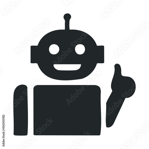 Smiling robot icon with simplified design and monochrome style
