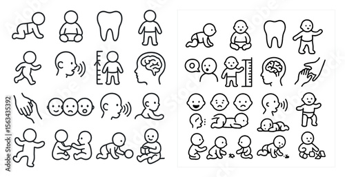 Collection of baby faces and body parts. The faces are smiling, and the body parts are in various positions