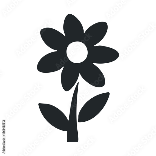 Simple black icon of a flower with five petals and leaf