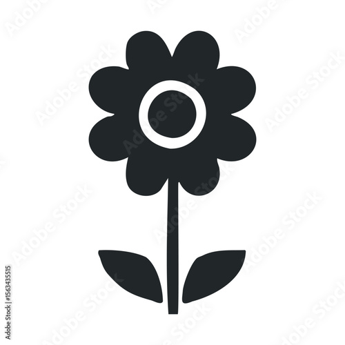 Simple black and white flower silhouette on white background