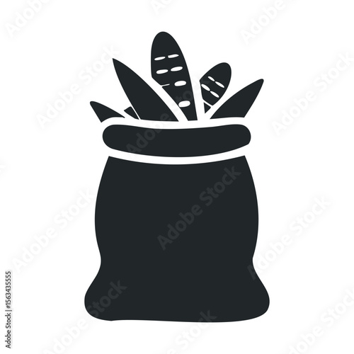 Silhouette of loaves in sack icon for bakery and grocery themes